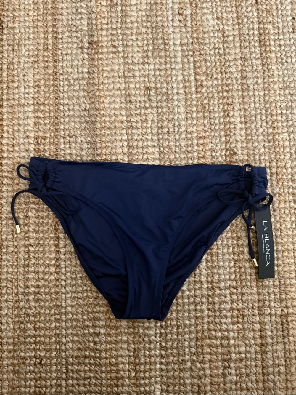 La Blanca Navy Side-Tie Bikini Bottom with Gold-Tip Cords